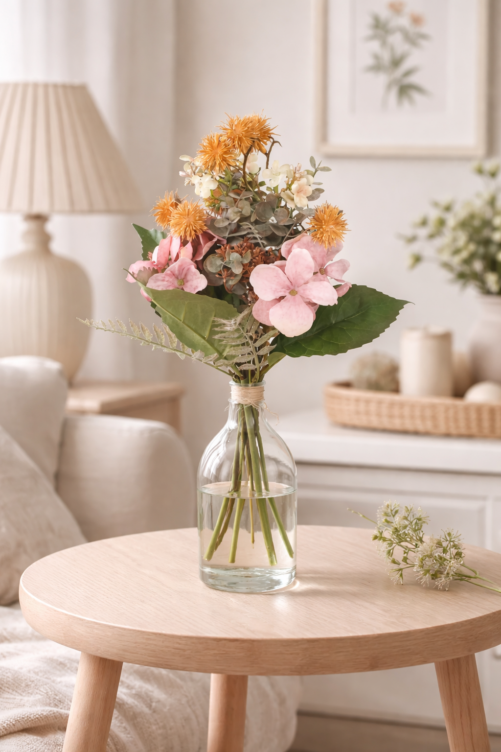 Vaaleanpunainen hortensia tekokukkakimppu 39 cm - Tekokukat