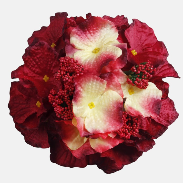 Hortensia tekokukan pää viininpunainen-kermanvärinen Ø16 cm - Tekokukat