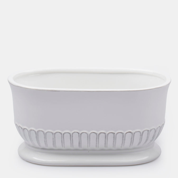 Soikea valkoinen keramiikka kukkaruukku 27.5 cm - Tekokukat