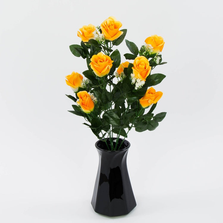 Tummankeltainen ruusu tekokukkakimppu 51 cm - Tekokukat