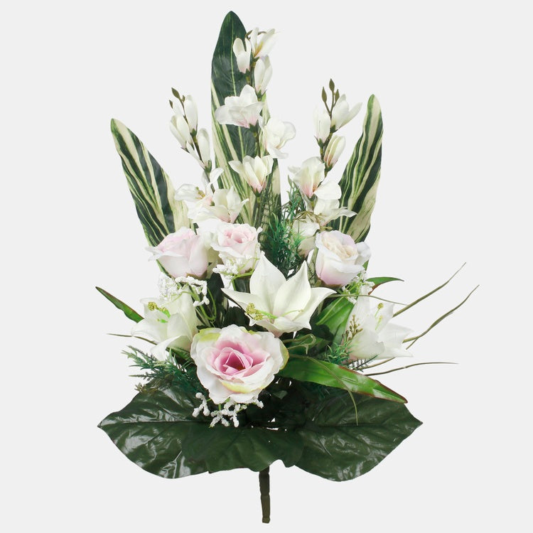 Tekokukkakimppu ruusu lilja gladiolus kermanvärinen 68 cm - Tekokukat