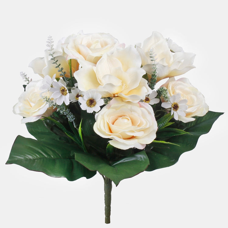 Vaaleankeltainen ruusu-magnolia tekokukkakimppu 48 cm - Tekokukat