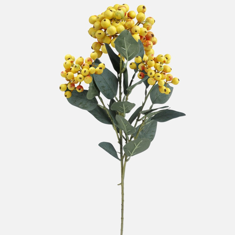 Keltainen marja tekokukkaspray 65 cm - Tekokukat