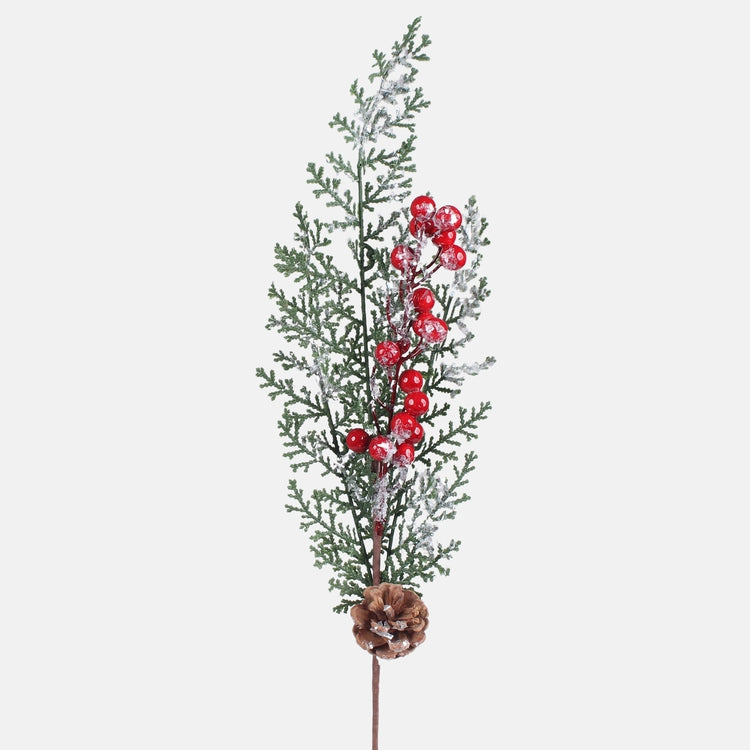 Huurteinen kuusioksa marjoilla ja kävyllä 68 cm - Tekokukat