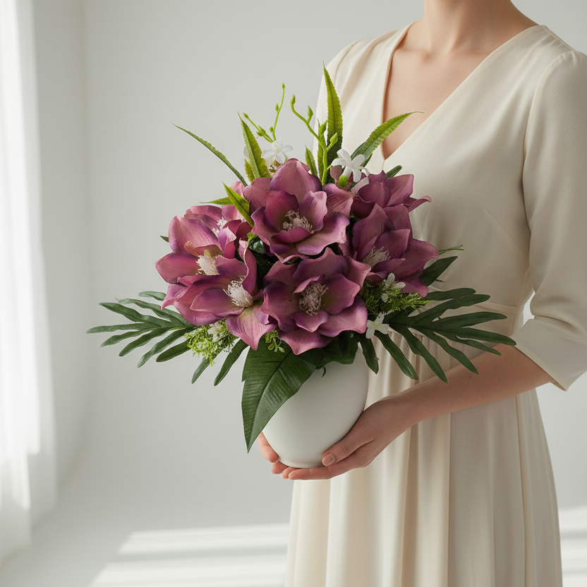 Malvanvärinen magnolia tekokukkakimppu 43 cm - Tekokukat