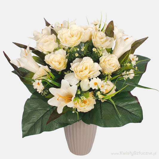 Helekollane roosi-liilia kunstlillebukett 50 cm - Kunstlilled