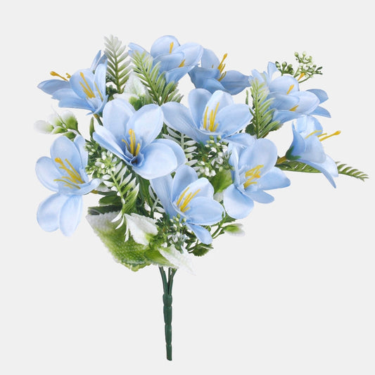 Vaaleansininen freesia tekokukkakimppu 30 cm - Tekokukat