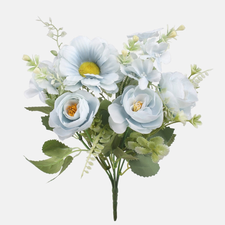 Sininen zinnia-kamelia tekokukkakimppu 30 cm - Tekokukat