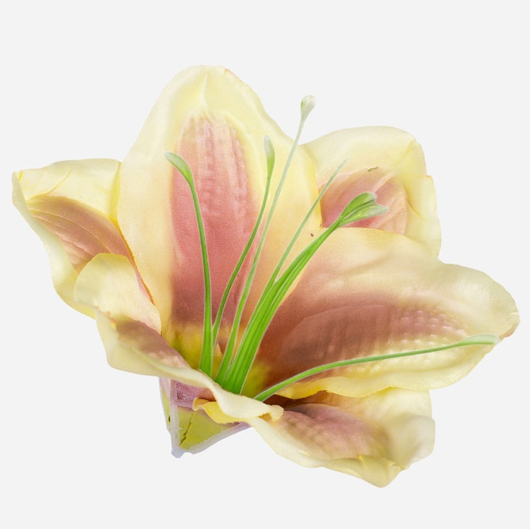 Satiiniamaryllis tekokukan pää vaaleankeltainen-liila 12 cm - Tekokukat