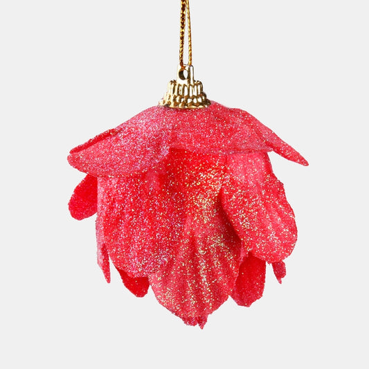 Glitter kukkajoulupallo vaaleanpunainen Ø5 cm 4 kpl - Tekokukat