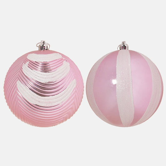 Joulukuusenpallo vaaleanpunainen-valkoinen glitter 6 kpl Ø10 cm - Tekokukat
