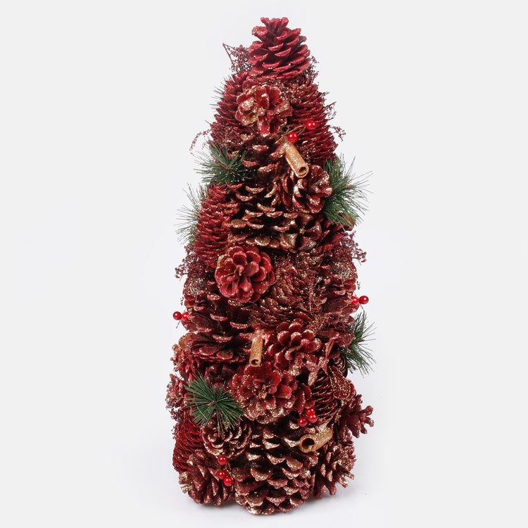 Viininpunainen käpykuusi glitter 43 cm - Tekokukat