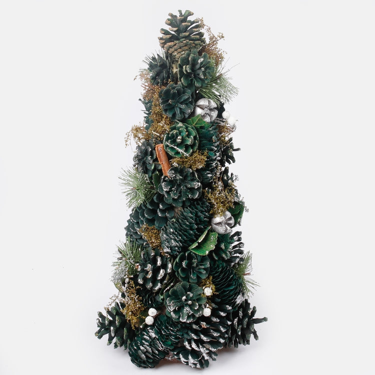 Tummanvihreä käpykuusi glitterillä 43 cm - Tekokukat