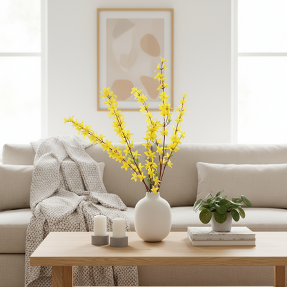 Keltainen forsythia tekokukkaoksa 110 cm - Tekokukat