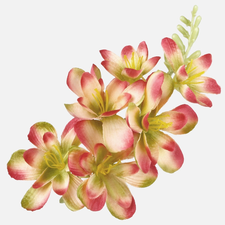 Satiini freesia tekokukkapää vihreä-vaaleanpunainen 20 cm - Tekokukat