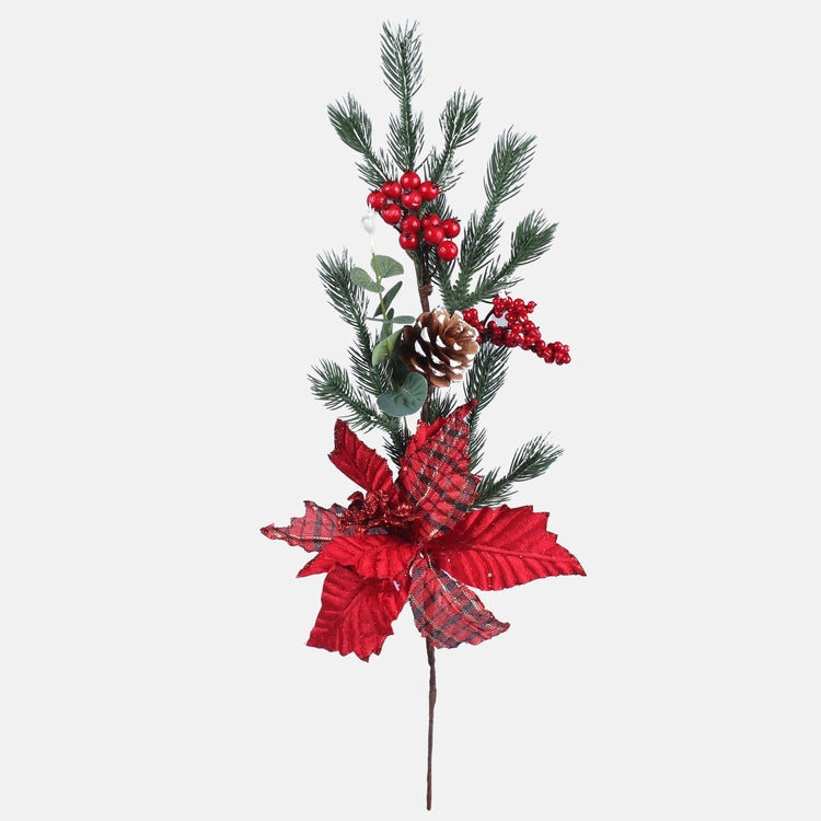 Punainen joulutähti ja marjat tekokukkaoksä 65 cm - Tekokukat