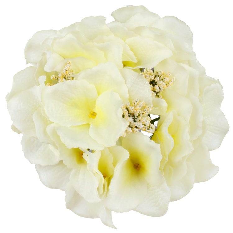 Vaaleankeltainen satiininen hortensia tekokukkapää Ø19 cm - Tekokukat