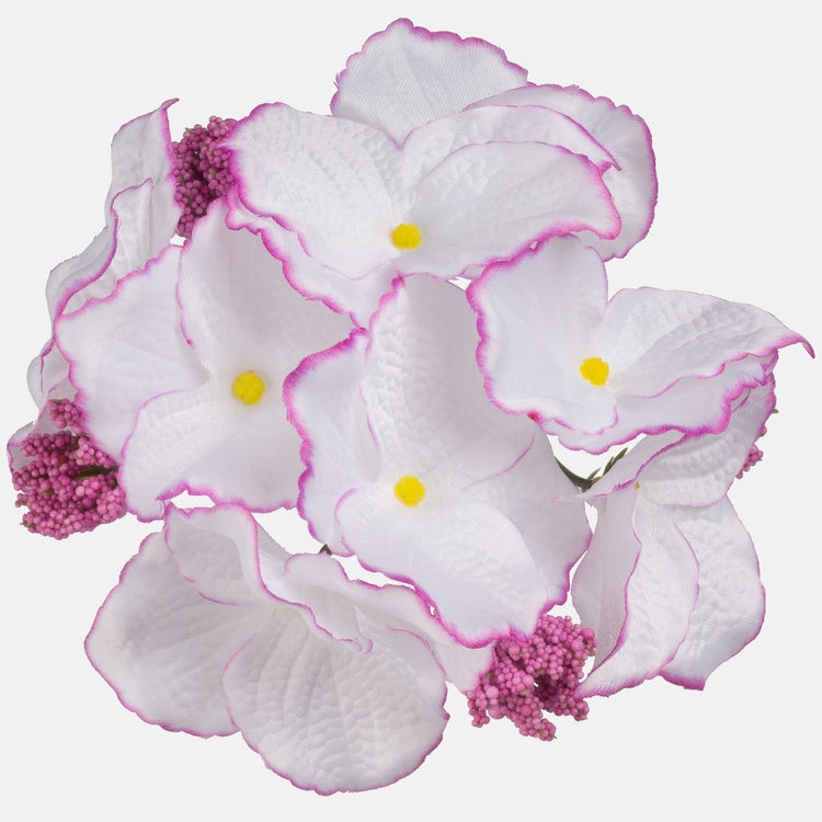 Satiinhortensia õiepea valge-lilla Ø14 cm - Kunstlilled