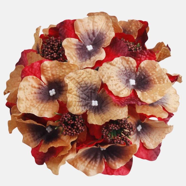 Hortensia tekokukan pää punainen/keltainen Ø16 cm - Tekokukat