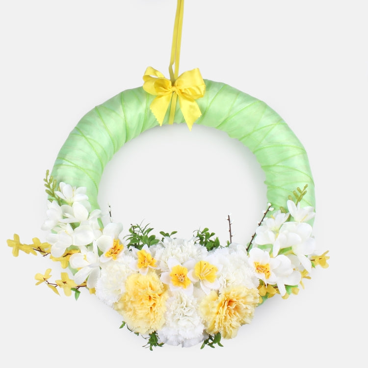 Kelta-valkoinen kukkaseppele oljipohjalla Ø40 cm - Tekokukat