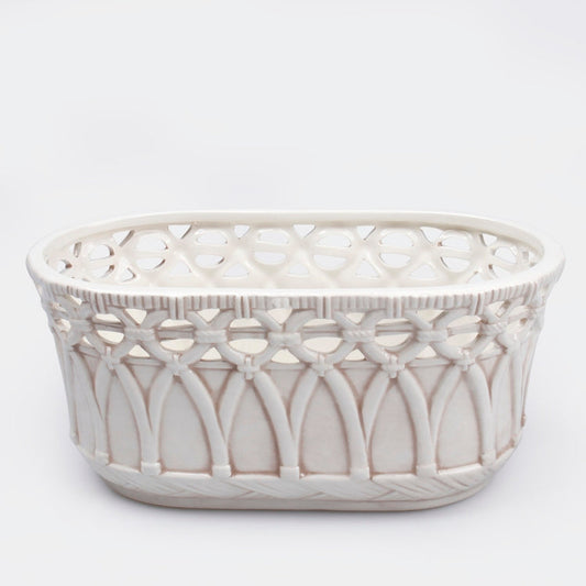 Ovaalne valge keraamiline lillepott 24,5 cm - Kunstlilled