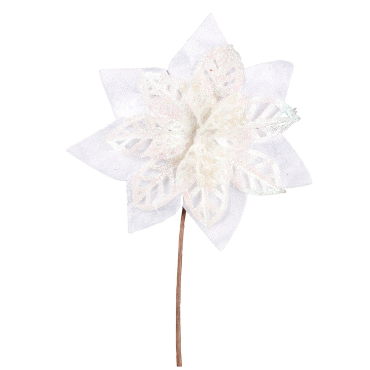 Glitterinen valkoinen joulutähti tekokukka 24 cm - Tekokukat