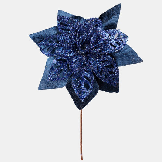 Tummansininen joulutähti glitter 24 cm - Tekokukat