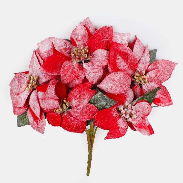 Huurteinen punainen poinsettia tekokukkakimppu 47 cm - Tekokukat