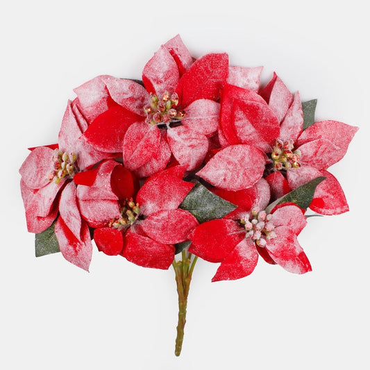 Huurteinen punainen poinsettia tekokukkakimppu 47 cm - Tekokukat