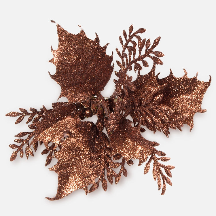 Ruskea joulutähti klipsillä glitter Ø14 cm - Tekokukat