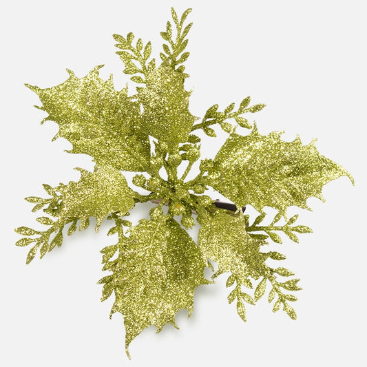 Joulutähti tekokukan pää klipsillä vaaleanvihreä glitter Ø14 cm - Tekokukat