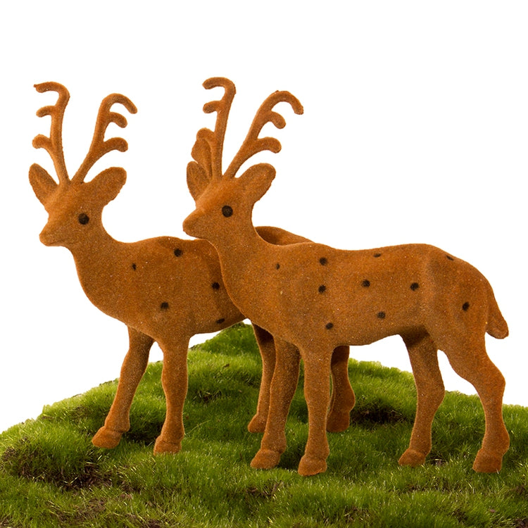 Ruskea flockattu poro joulukoriste 14 cm - Tekokukat