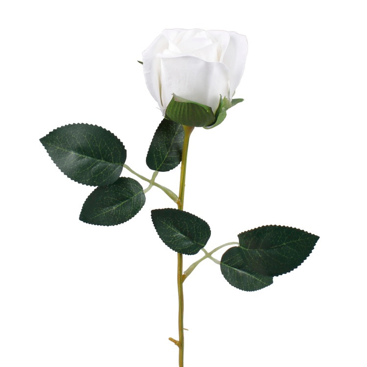 Samettinen valkoinen tekoruusun nuppu 55 cm - Tekokukat