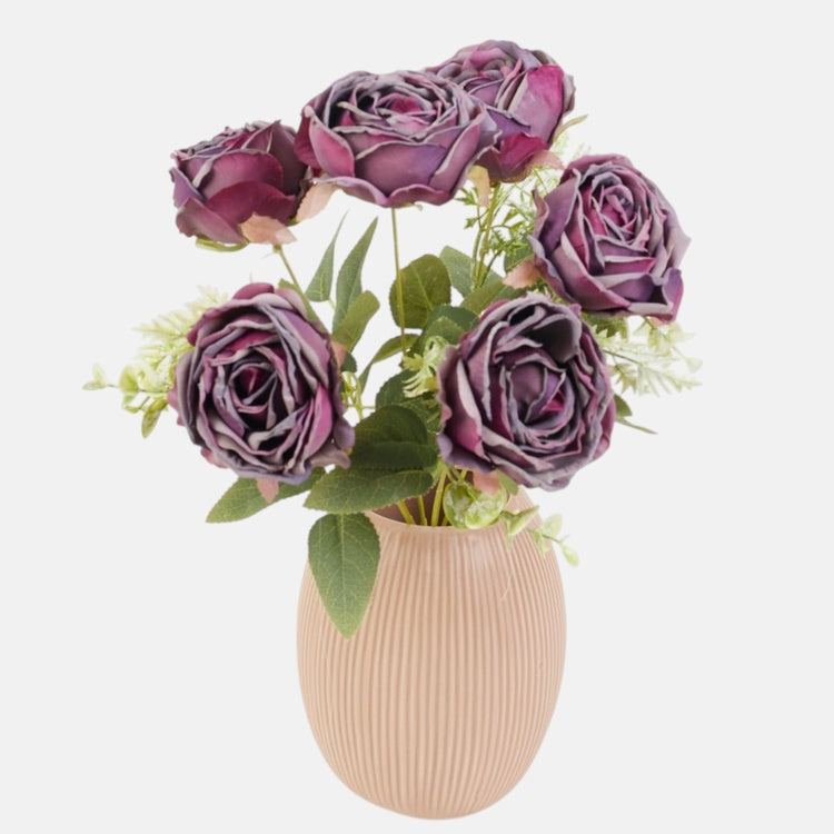 Violetti ruusu tekokukkakimppu 41 cm - Tekokukat