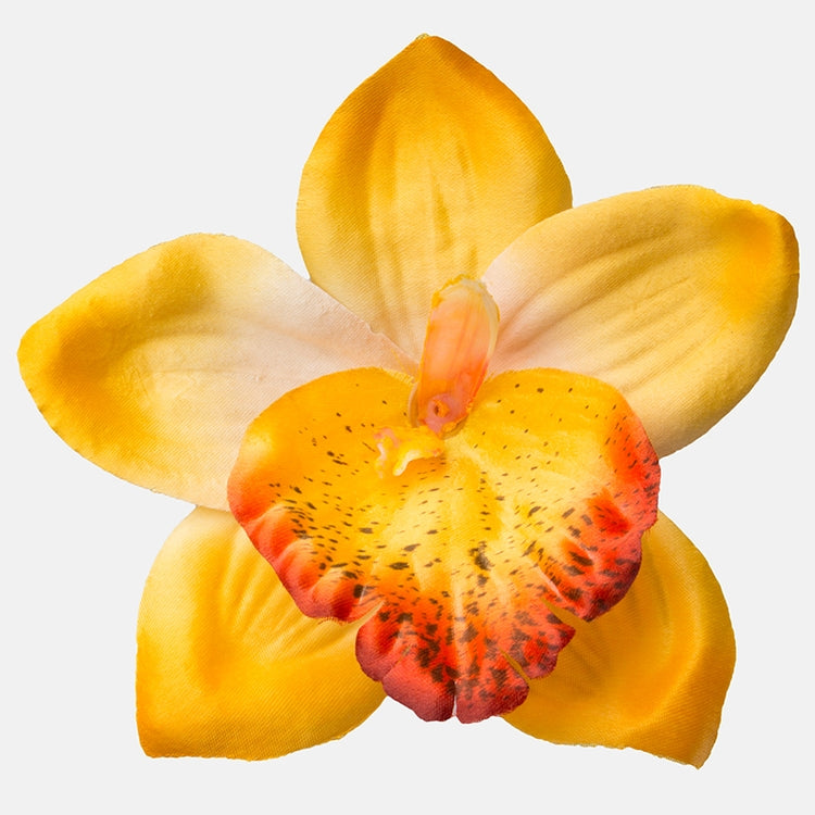 Satiininen orkidea tekokukan pää oranssinkeltainen Ø14 cm - Tekokukat