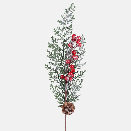 Huurteinen kuusioksa marjoilla ja kävyllä 68 cm - Tekokukat