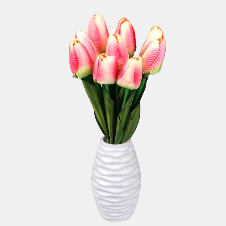 Persikanvärinen tekotulppaanikimppu 38 cm - Tekokukat