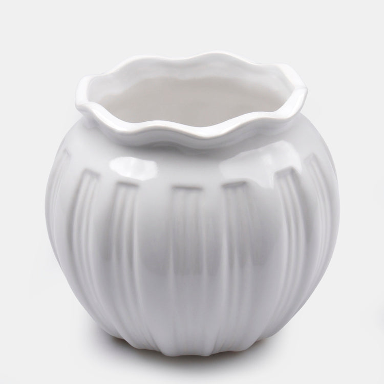Valge keraamiline ümmargune vaas 12 cm - Kunstlilled