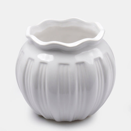 Valge keraamiline ümmargune vaas 12 cm - Kunstlilled