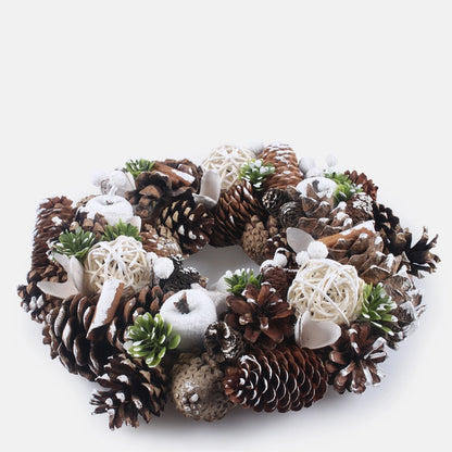 Valkoinen käpykranssi 30 cm - Tekokukat
