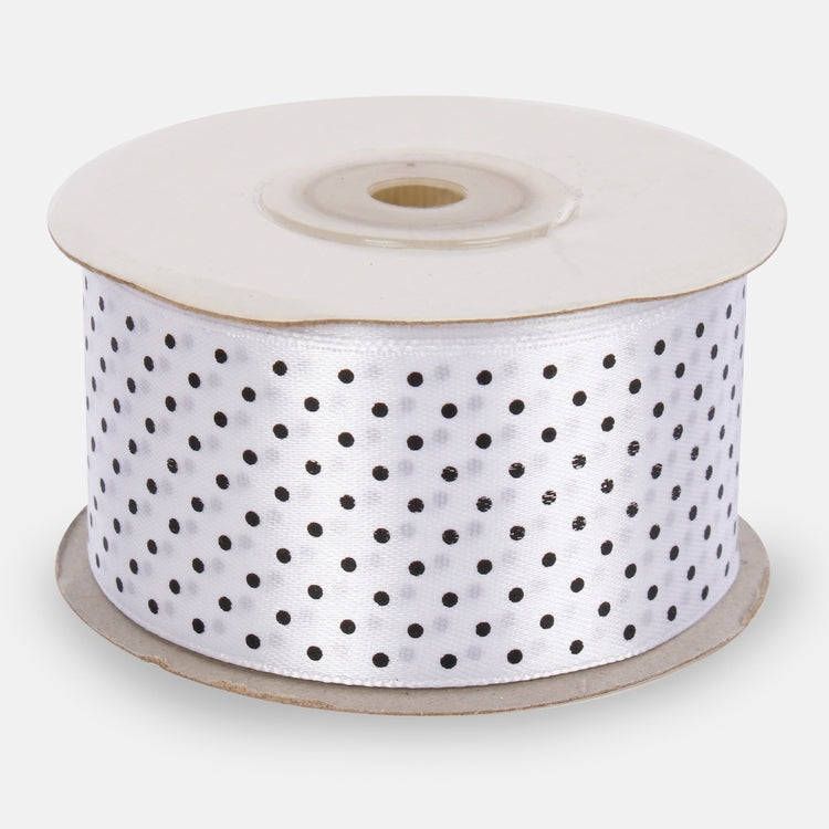 Pilkullinen satiininauha valkoinen-musta 3.8 cm 2286 cm - Tekokukat