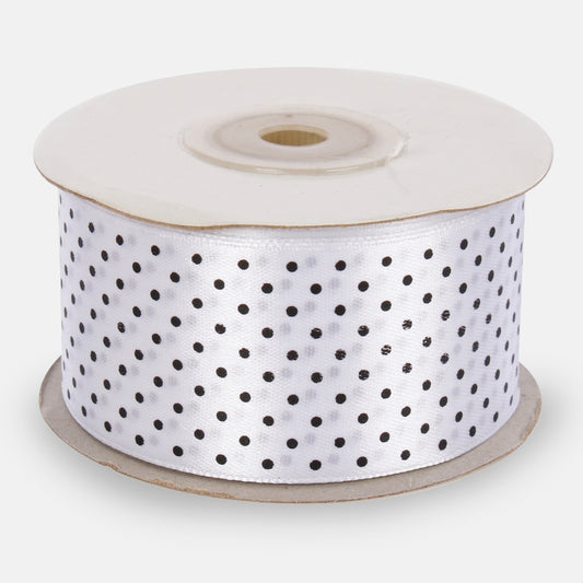 Pilkullinen satiininauha valkoinen-musta 3.8 cm 2286 cm - Tekokukat