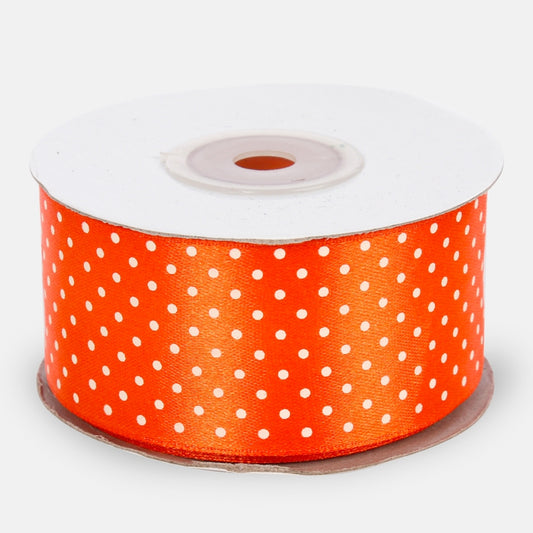 Tummanoranssi pilkullinen satiininauha 3.8 cm 2286 cm - Tekokukat
